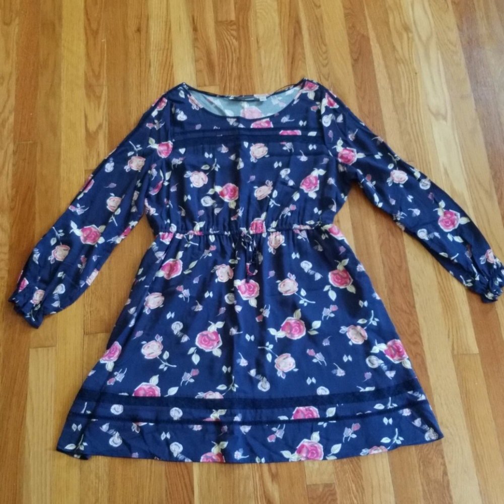 Navy floral print long sleeve dress